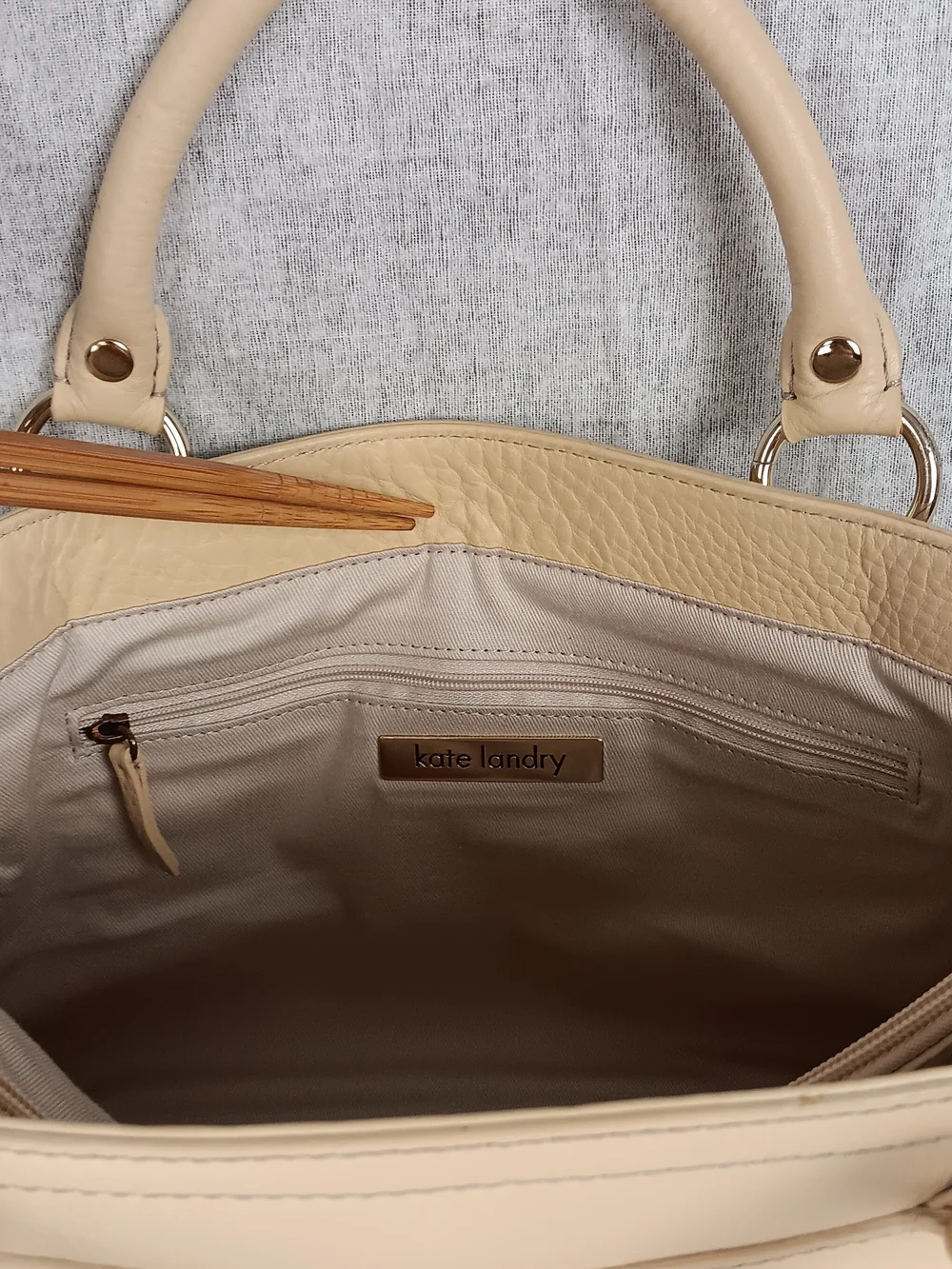 Vintage KATE LANDRY Boogie Bag Sand Leather Women's Satchel Handbag